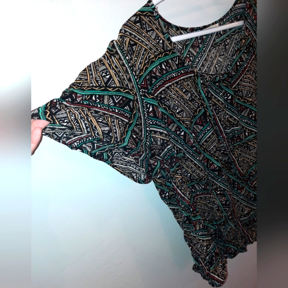 CATO Bohoblack, turquoise, rust & white abstract short sleeve size 3x blouse EUC - Picture 4 of 8